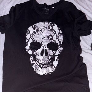 GUESS Black and White Skull Graphic Tee studded